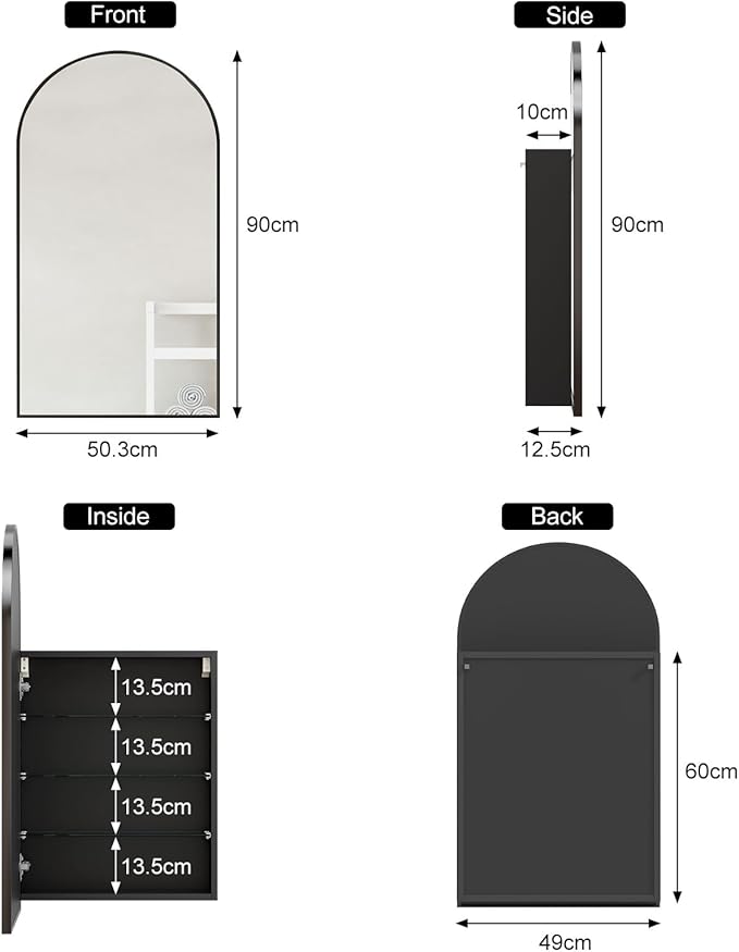 20x36 Black Arched Medicine Cabinet - Image 2