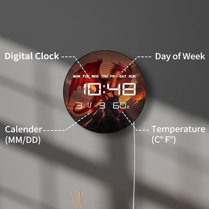 Timethink 12'' Red Fire Dragon Digital Wall Clock LED Display, Fantasy Medieval - Image 3