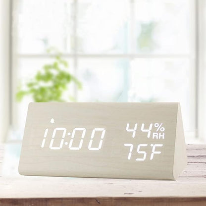 Digital Alarm Clock, with Wooden Electronic LED Time Display, 3 Alarm Settings - Image 2
