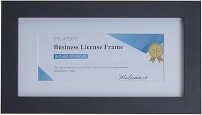 MELANNCO Business License Certificate Frame, 11.5 x 6.5 In Black Frame with 5 x 10 Mat Opening for 3 x 7.5 In Document, Wall Display for Diploma, Degree, or Professional License