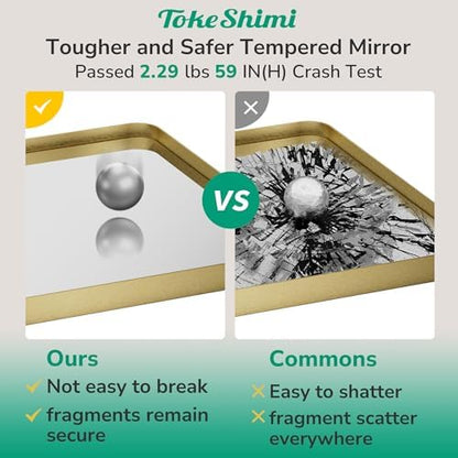 tokeshimi 16x20 brushed gold bathroom mirror,vanity mirror bathroom showing dimensions