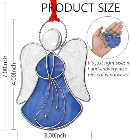 Blue Angel Stained Glass Sun Catcher for Windows Hangings | Personalized Sun Catchers Ornamen,Glass & Metal,Gifts for Mom Grandma Friend Teacher Birthday Christmas Holiday Decor