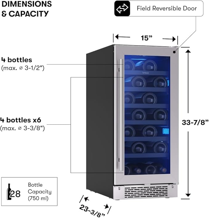 Zephyr Brisas 15 Inch Slim Wine Fridge Single Zone Under Counter - Image 3