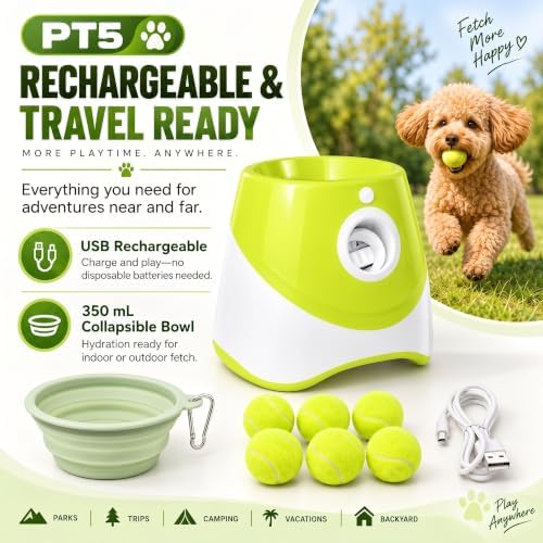 pt5 automatic dog ball launcher for small dogs on a desk or shelf