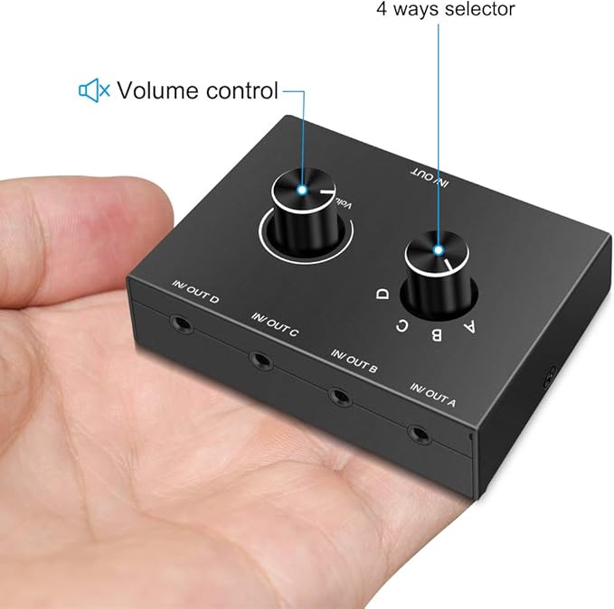 4 Port Audio Switch, 3.5mm Stereo AUX Selector, 4 Input 1 Output / 1 Input 4 - Image 5