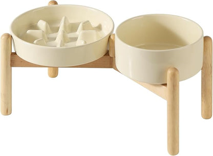 Ceramic 1.2 Cup Raised Slow Feeder Dog Bowl Set, Elevated 6.1inch Bowl and by Havniva