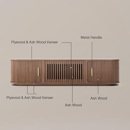 POVISON Fully-Assembled Mid-Century Modern Tambour Door TV Stand, Wood TV - Image 7