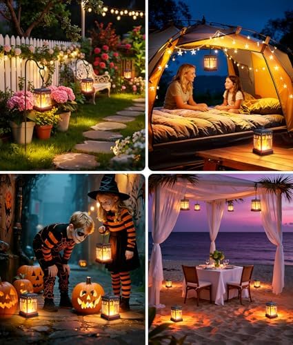 KOOPER Hanging Solar Lanterns Outdoor Waterproof, 4PCS Flickering Flame Hangi...