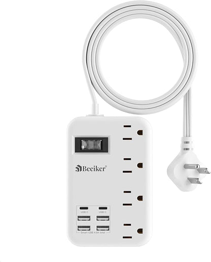 6 USB Travel Power Strip- Flat Plug Extension Cord 3 Feet by Beeiker-BetterHelperforYou