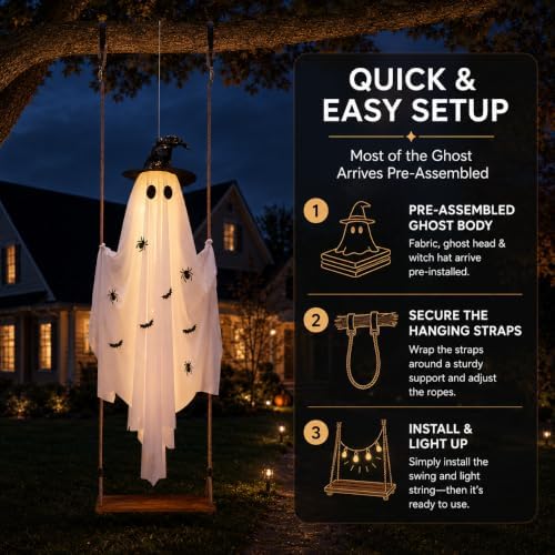 Halloween Decorations Outdoor,5.9ft Halloween Swinging Ghost Outdoor Decor
