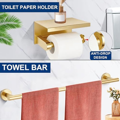 5 pieces bathroom hardware accessories set brushed gold, side view