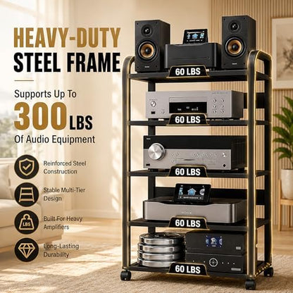5 tier av media stand with wheels, 39in, package contents