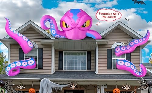 Joiedomi 4 FT Tall Halloween Inflatable Purple Octopus Head with Tentacles Br...