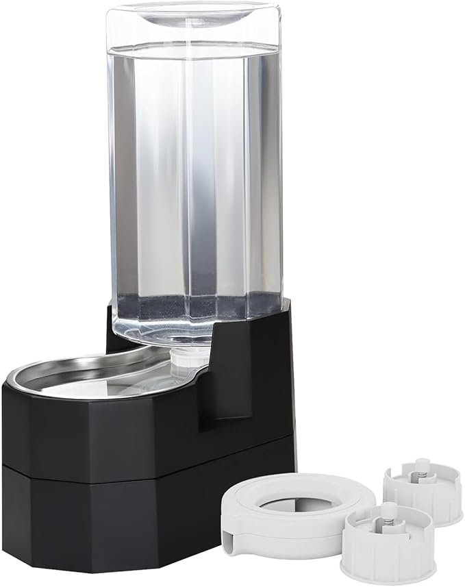 RIZZARI Large Dog Water Dispenser: 9L Raised Gravity Gray Automatic Stainless by Sfozstra