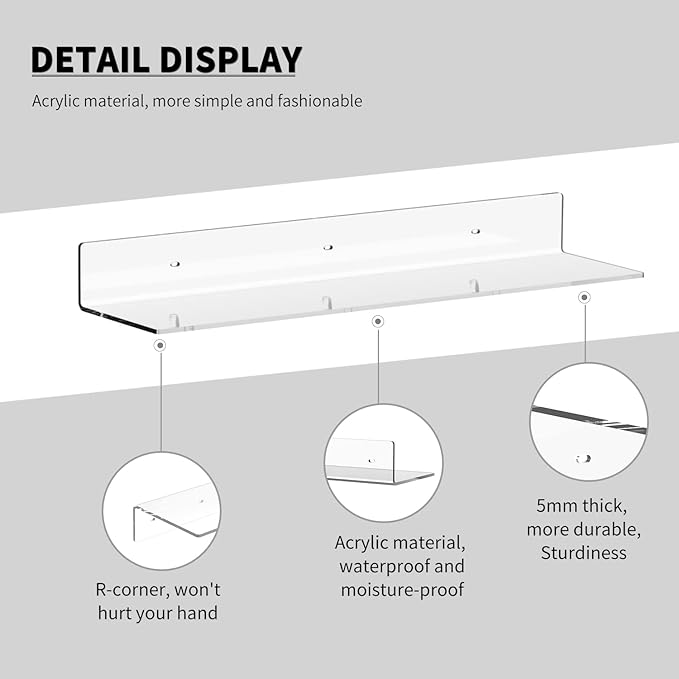Acrylic Wall Shelves 36 24 12 Inches, Wall Mounted Display Shelves - Image 4