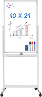 Magnetic Mobile White Board, 40 x 24 Double Sided Dry Erase Board Rolling by Maxtek