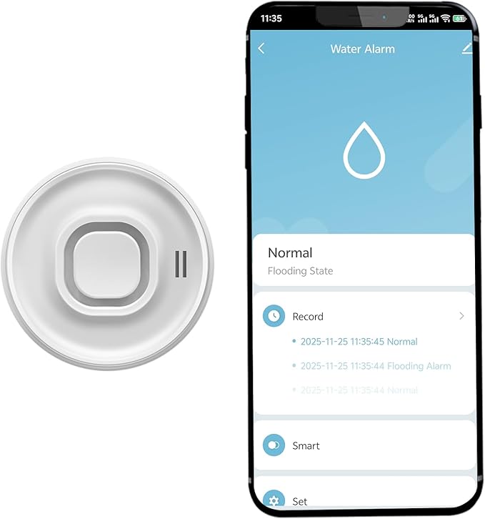 100dB Loud Wireless Water Leak Detector, WiFi Water Leak Sensor by VirtueSensor