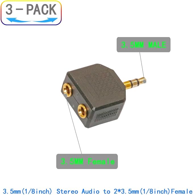 ZJKJHJY 3.5mm Audio Splitter Adapter, 1/8 inch Male to 2X Female Y-Connector - Image 2