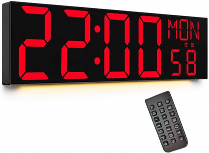 JALL 30" Giant Digital Wall Clock, Extra Large LED Clock with Remote, Huge Wall Clock with Jumbo Numbers for Living Room, Gym & Church, Black Housing with Red Digits, Red