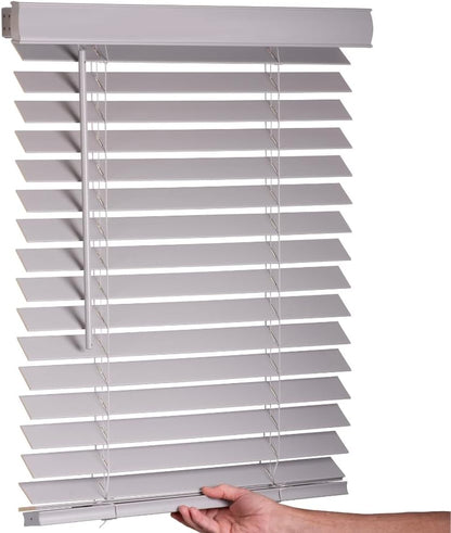LOTUS & WINDOWARE Cordless Faux Wood Blinds, 51" Wide x 72" Long,Smooth,Light Gray, 2 Inch Horizontal Blinds – for Living Room, Bedroom, Interior Door Windows
