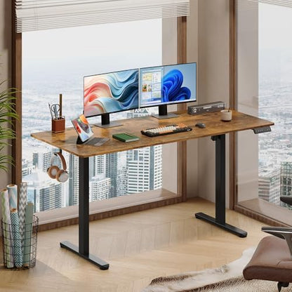 devaise 63 inch standing desk with split top shown in use