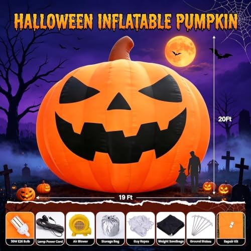 20FT Giant Inflatable Pumpkin Lighted Outdoor Halloween Decor
