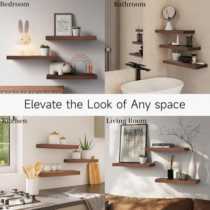 bayka walnut-like floating shelves 15.7in, 3 pack, wall on a desk or shelf