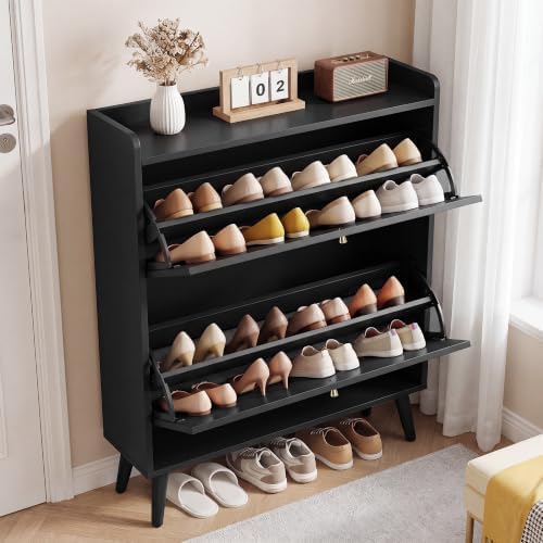 berrymerry 31.5” black fluted shoe cabinet storage with shown in use