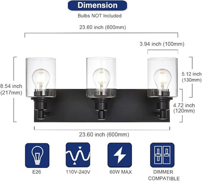 TODOLUZ Industrial Wall Sconce Lighting in Matte Black Finish, 3-Light Bathroom - Image 4