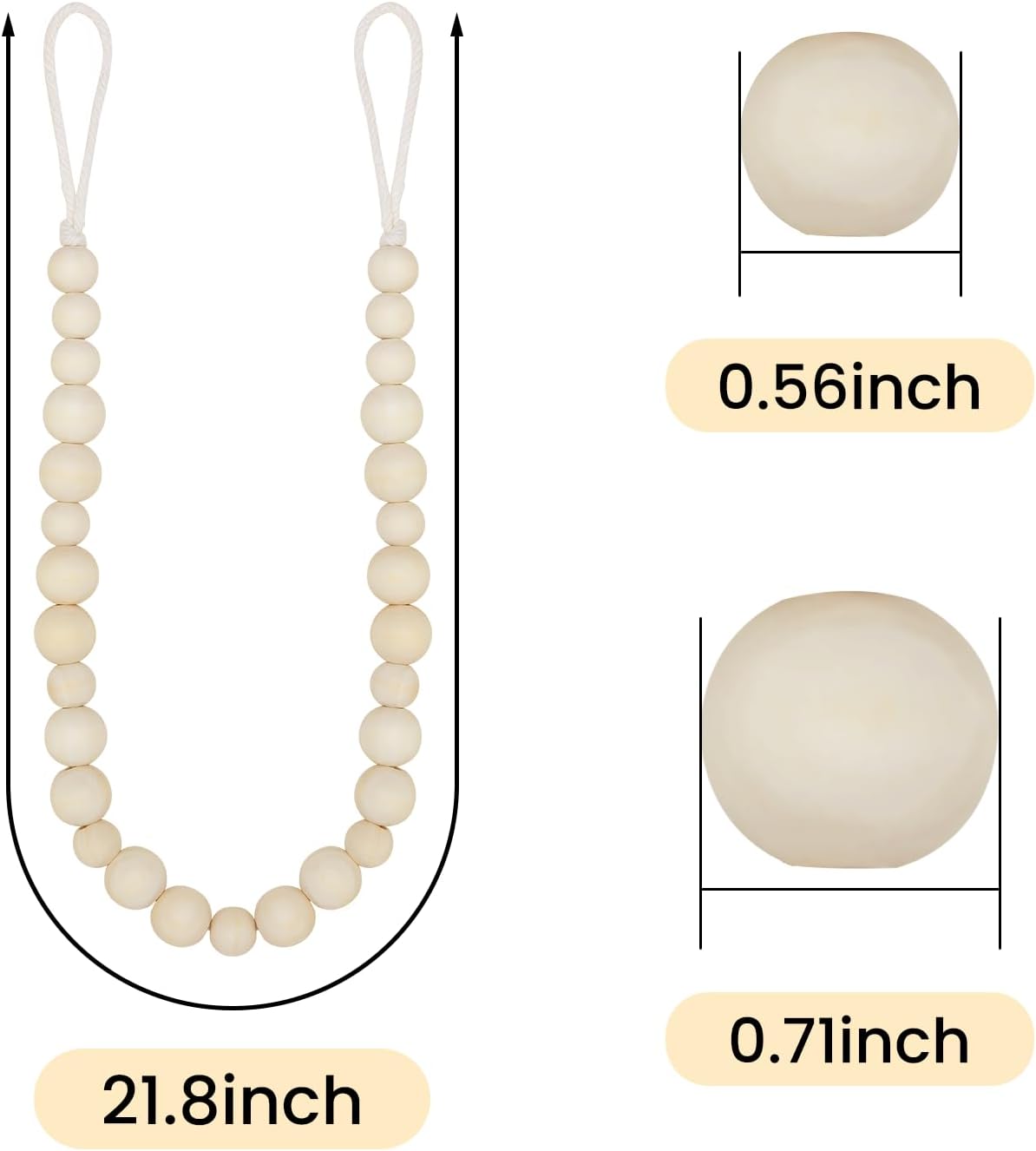 KLOGTSIND Wood Bead Curtain Tiebacks, 2 Pack Curtain Tie Backs with Hooks | Curtain Holdbacks for Thin or Thick Window Draperies, Boho Curtain Holders for Home Office Room Decor
