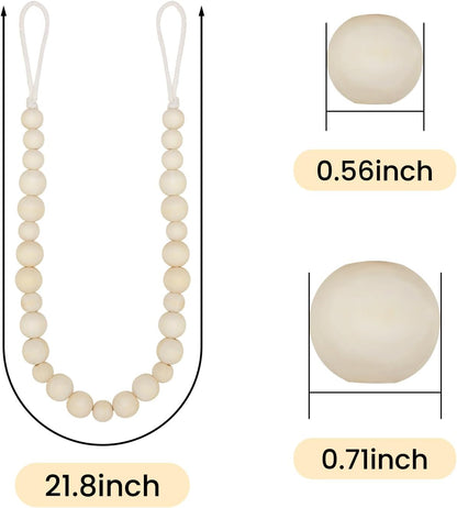 KLOGTSIND Wood Bead Curtain Tiebacks, 2 Pack Curtain Tie Backs with Hooks | Curtain Holdbacks for Thin or Thick Window Draperies, Boho Curtain Holders for Home Office Room Decor