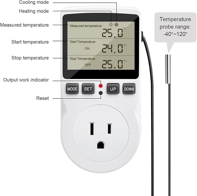Diymore 1800W Plug in Thermostat Temperature Controller Electric Digital RV - Image 5