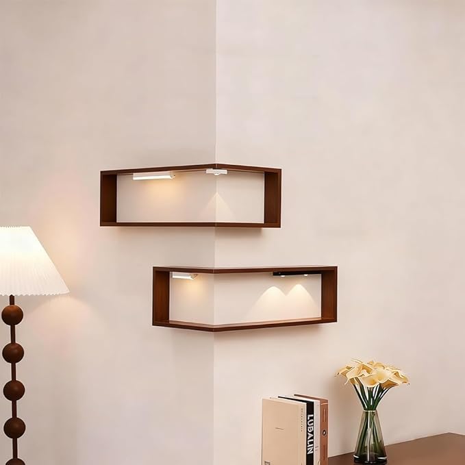 Smart Corner Shelves That Light Up Your Space, Wooden Wall-Mounted Corner Shelf - Image 7