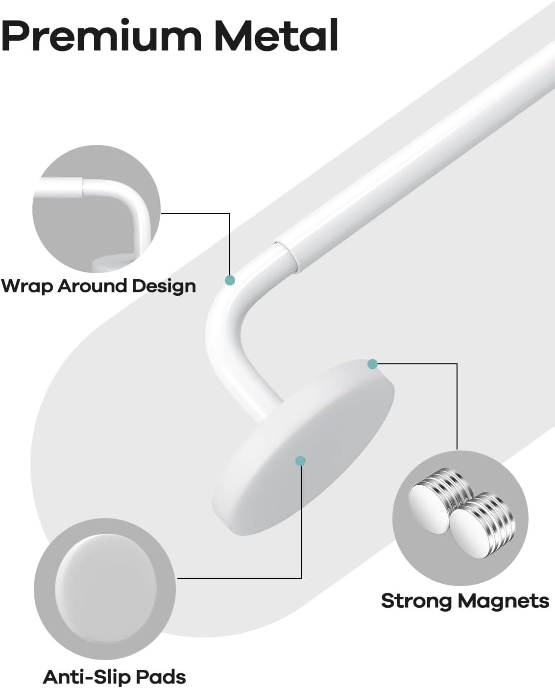 2 Pack Magnetic Curtain Rods for Metal Door, Adjustable 18 to 30 Inch Curtain Rod, 3/8" Diameter Magnet Rods for French Doors Window Cafe(White, 2Pack)