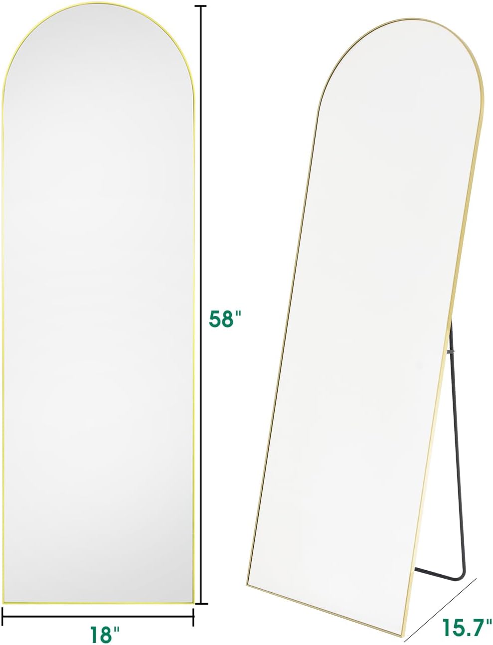 BEVERDY Arched Full Length Mirror - 18"58" Floor & Wall Mounted Mirror for Bedroom & Living Room, Gold