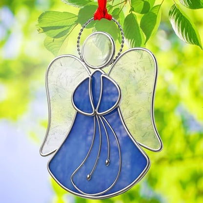 Blue Angel Stained Glass Sun Catcher for Windows Hangings | Personalized Sun Catchers Ornamen,Glass & Metal,Gifts for Mom Grandma Friend Teacher Birthday Christmas Holiday Decor