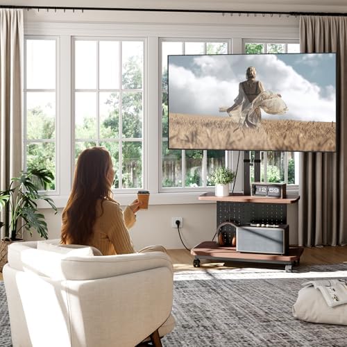 Mobile TV Cart on Wheels,Height Adjustable Rolling TV Stand for 32-85 inch TV...