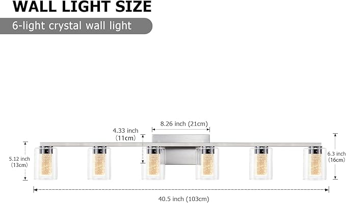 SADENICEL 6 Light Brushed Nickel Bathroom Light Fixtures, LED Vanity Lights - Image 2