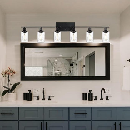 WINSHEN 6-Light Seeded Glass Vanity Light Fixtures in Matte Black Finish - Image 2