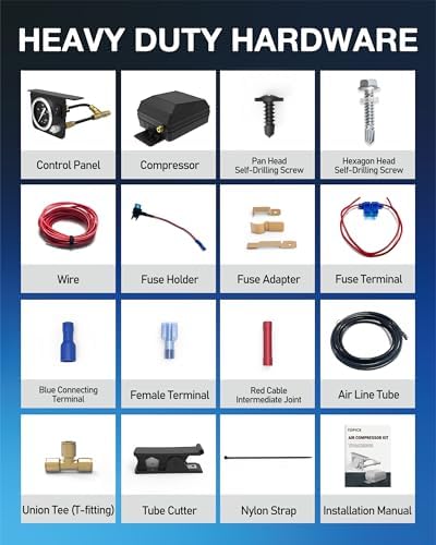onboard air compressor kit for air bag suspension showing dimensions