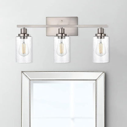 WINSHEN Bathroom Light Fixtures 3-Lights Seeded Glass in Brushed Nickel Finish - Image 2