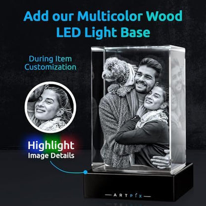 ArtPix 3D Crystal Photo, Personalized Gifts for Women, Wife, Mom, Her, Him, Men, Great Customized Gift With Your Own Photo - Anniversary, Wedding, Birthday - Custom Glass 3D Laser Etched Picture Frame