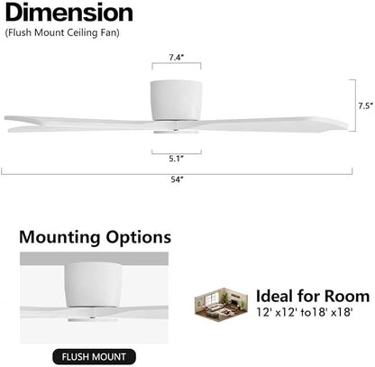 WINGBO 54" Flush Mount DC Ceiling Fans Without Lights, 5 Carved Solid Wood - Image 4