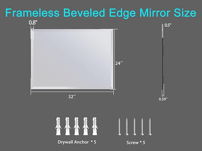 Frameless Beveled Edge Bathroom Mirror 24x32 Inch Rectangle Beveled Mirror Wall - Image 6