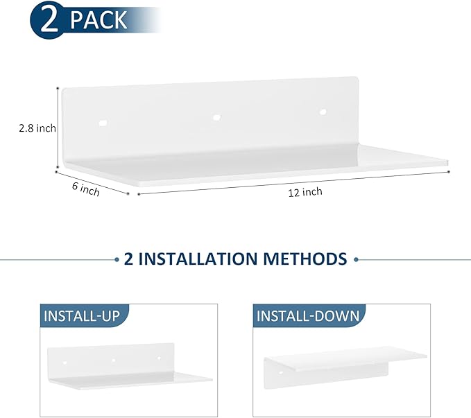 12 Inches Acrylic Wall Shelves 2 Pack, Floating Shelf - Image 3