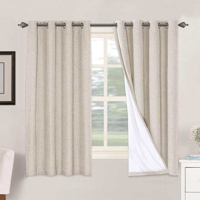 H.VERSAILTEX Linen Blackout Curtains 63 Inches Long, Full Blackout Thermal by HVERSAILTEX