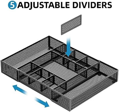 marbrasse expandable desk drawer organizer, mesh drawer organizer, close-up detail