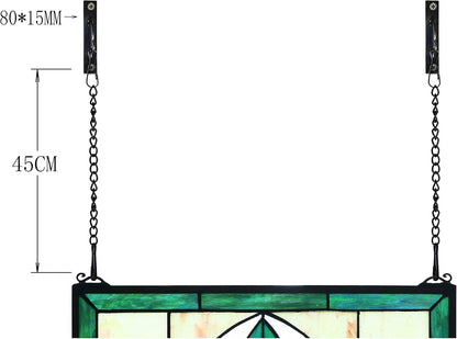 Yogoart Extra Large 32 Inch Horizontal Victorian Stained Glass Window Panels Hanging Transom Window Panels 20 Inch Height