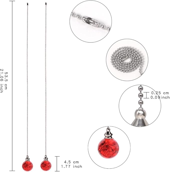 2PCS Red Pull Chain Crystal Glass Ice Cracked Ball Pull Chain - Image 3