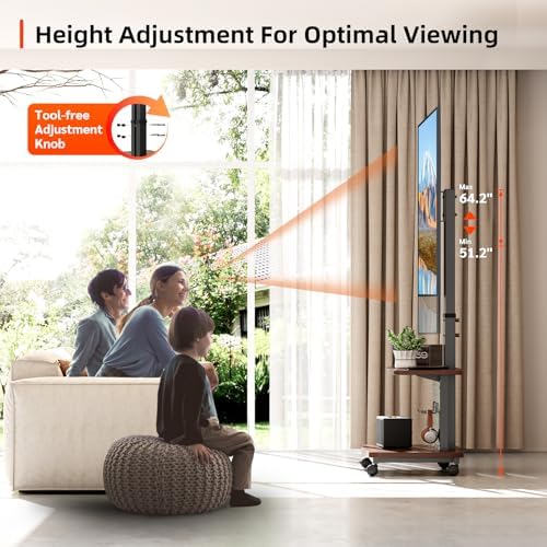 Mobile TV Cart on Wheels,Height Adjustable Rolling TV Stand for 32-85 inch TV...